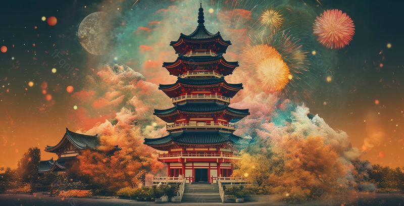 中秋节烟花中国风插画背景,插画/手绘图,插画/手绘图库,插画/手绘图下载,插画/手绘